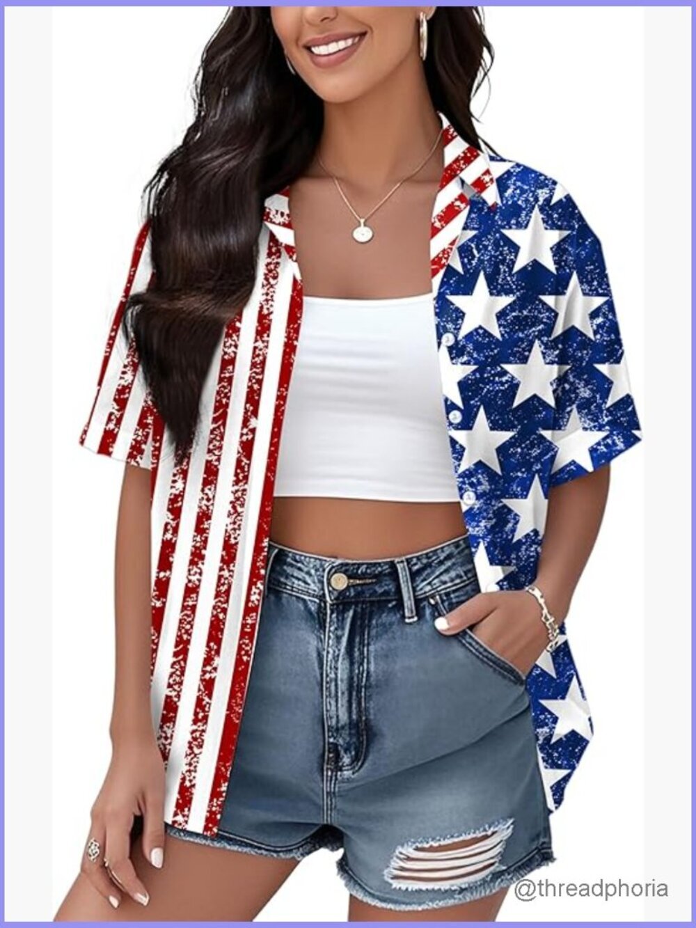 Patriotic Hawaiian Button Down Shirt - Short Sleeve Summer Top
